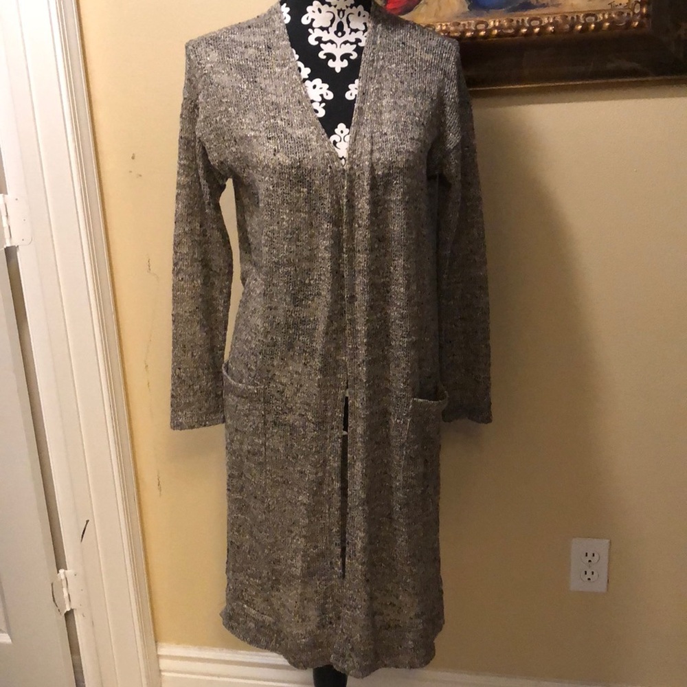 🤎gibson neutral knit duster with pockets, side split hem